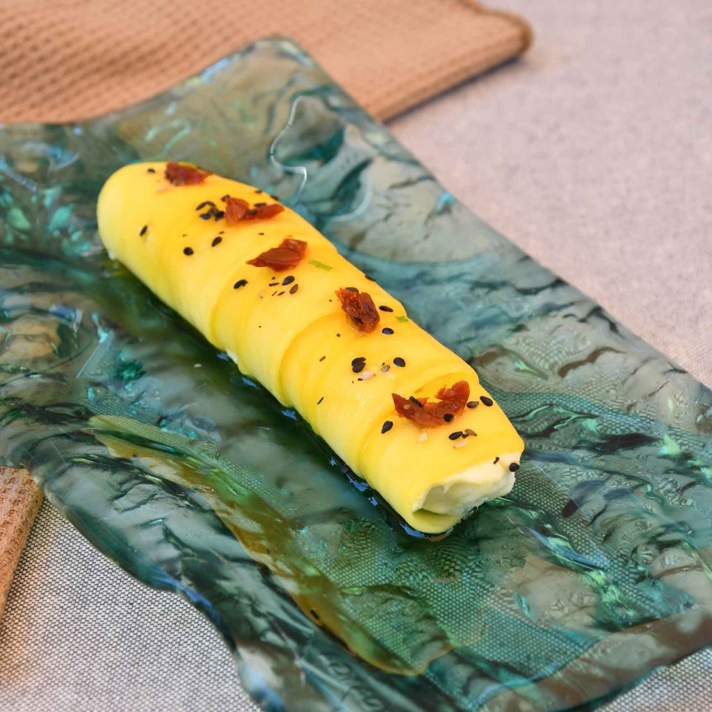 Canelones de mango y brandada de bacalao en Robot de cocina