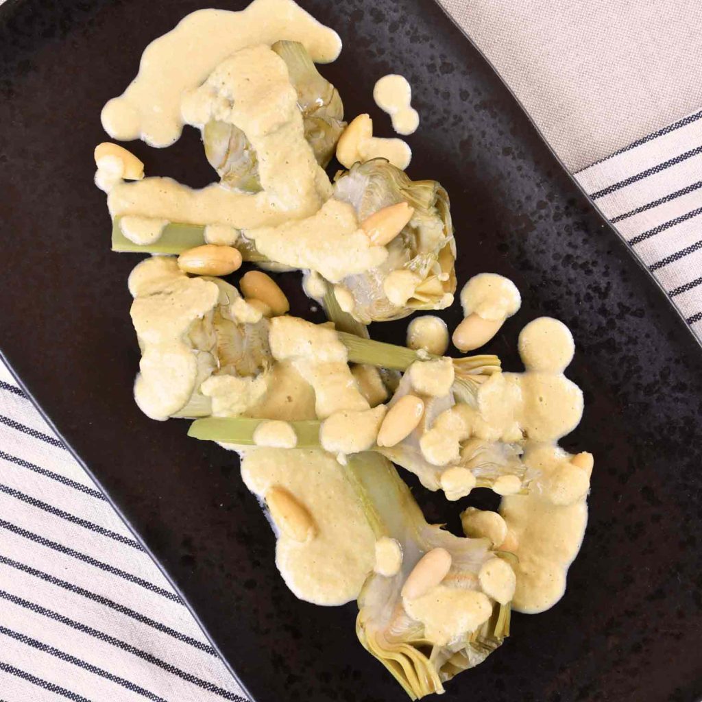 Alcachofas en salsa de almendras para robot de cocina