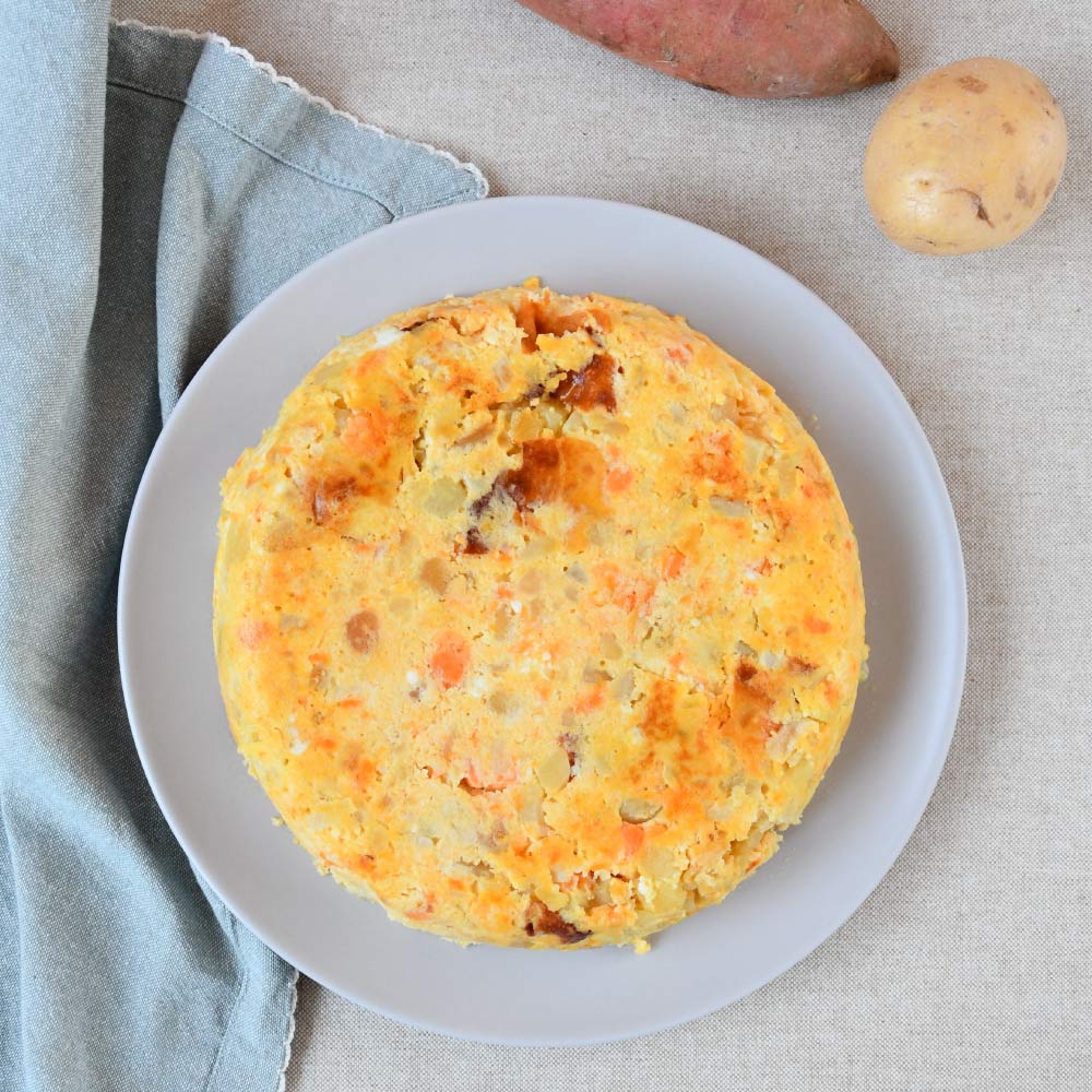 Tortilla de boniato y rulo de cabra en olla programable