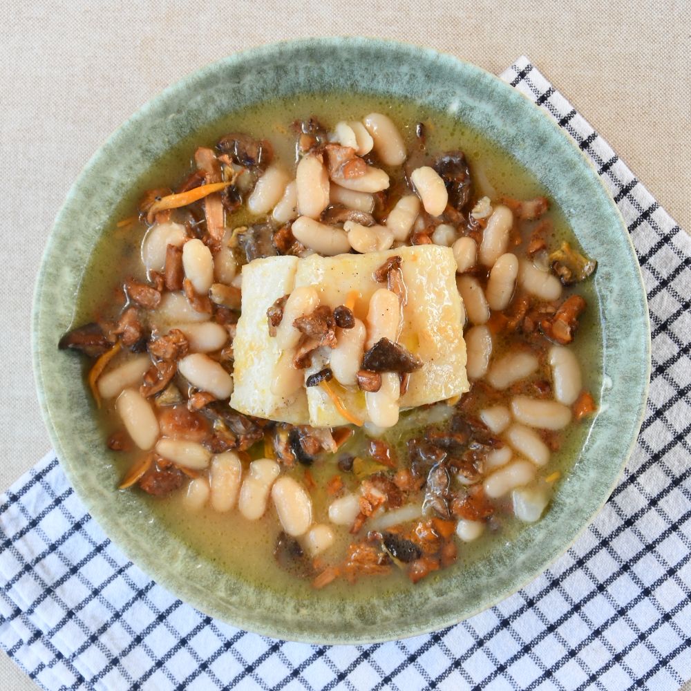 bacalao con judias y setas