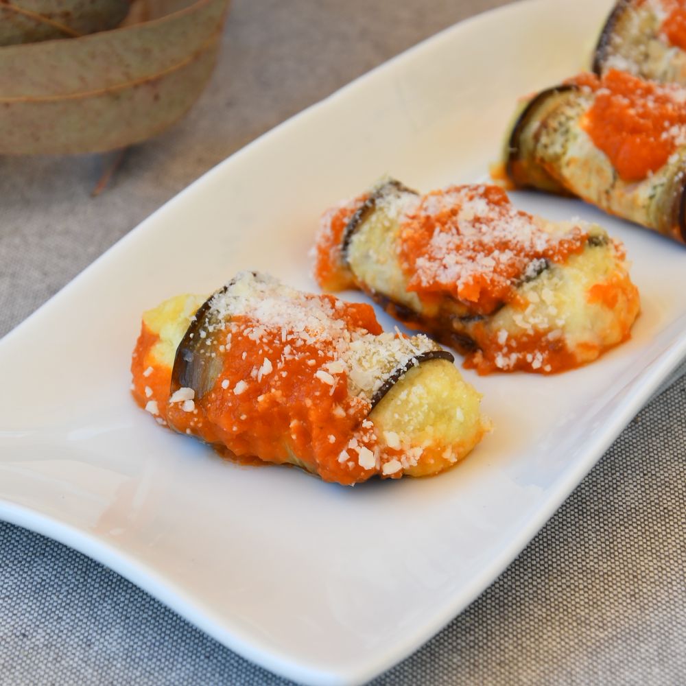 rollitos de berenjena rellenos de brandada de bacalao