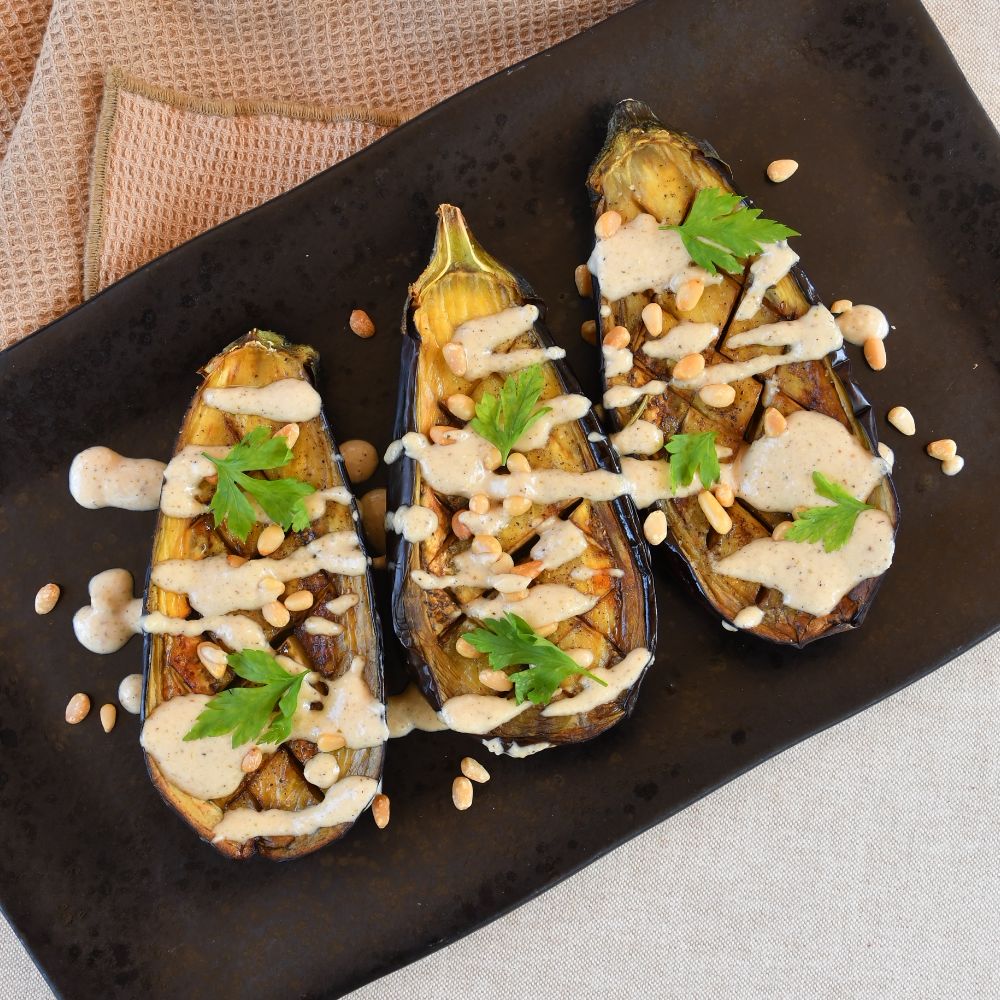 berenjena asada con tahini y pinones blog