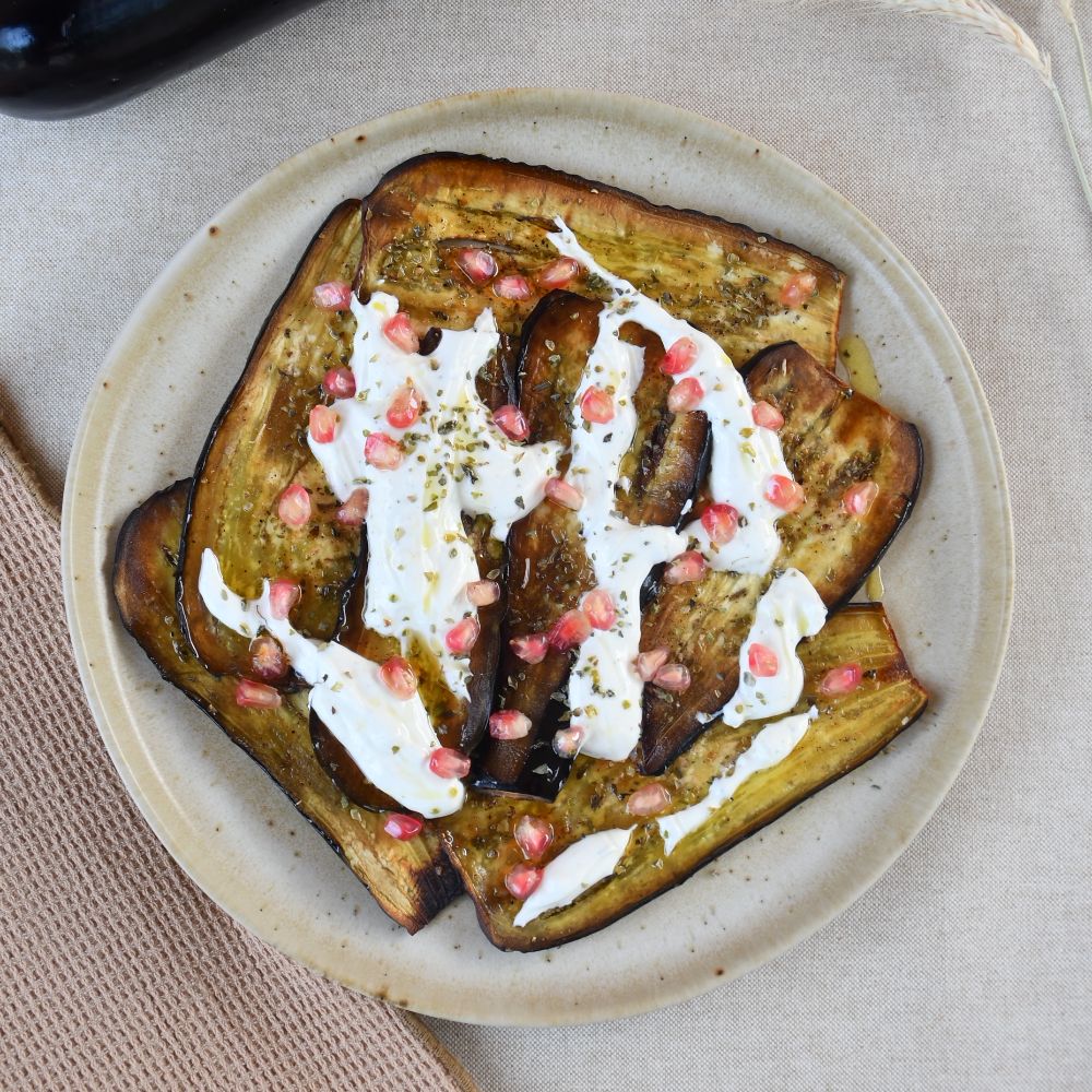 ensalada de berenjena yogur y granada