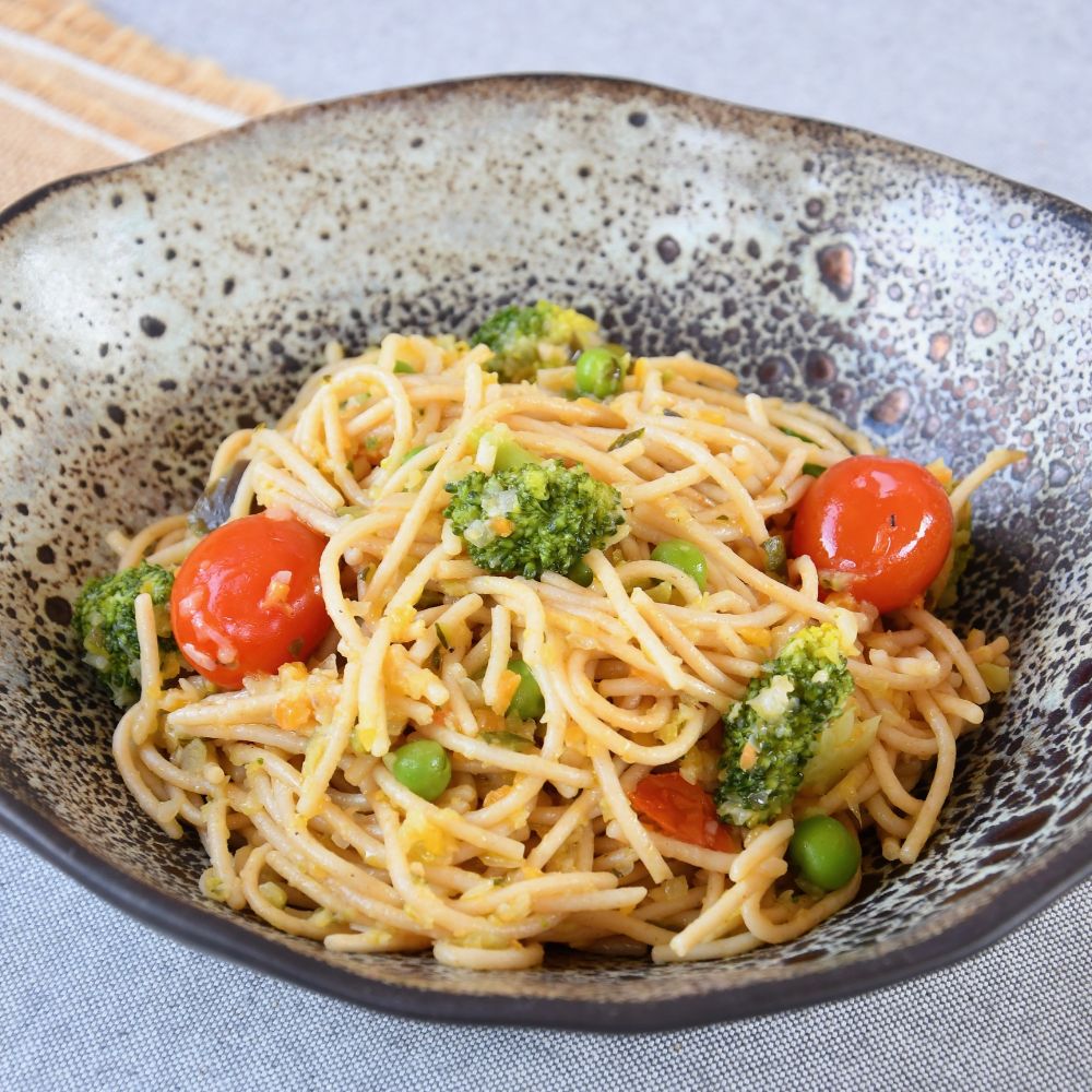 espaguetis integrales con verduras newlux