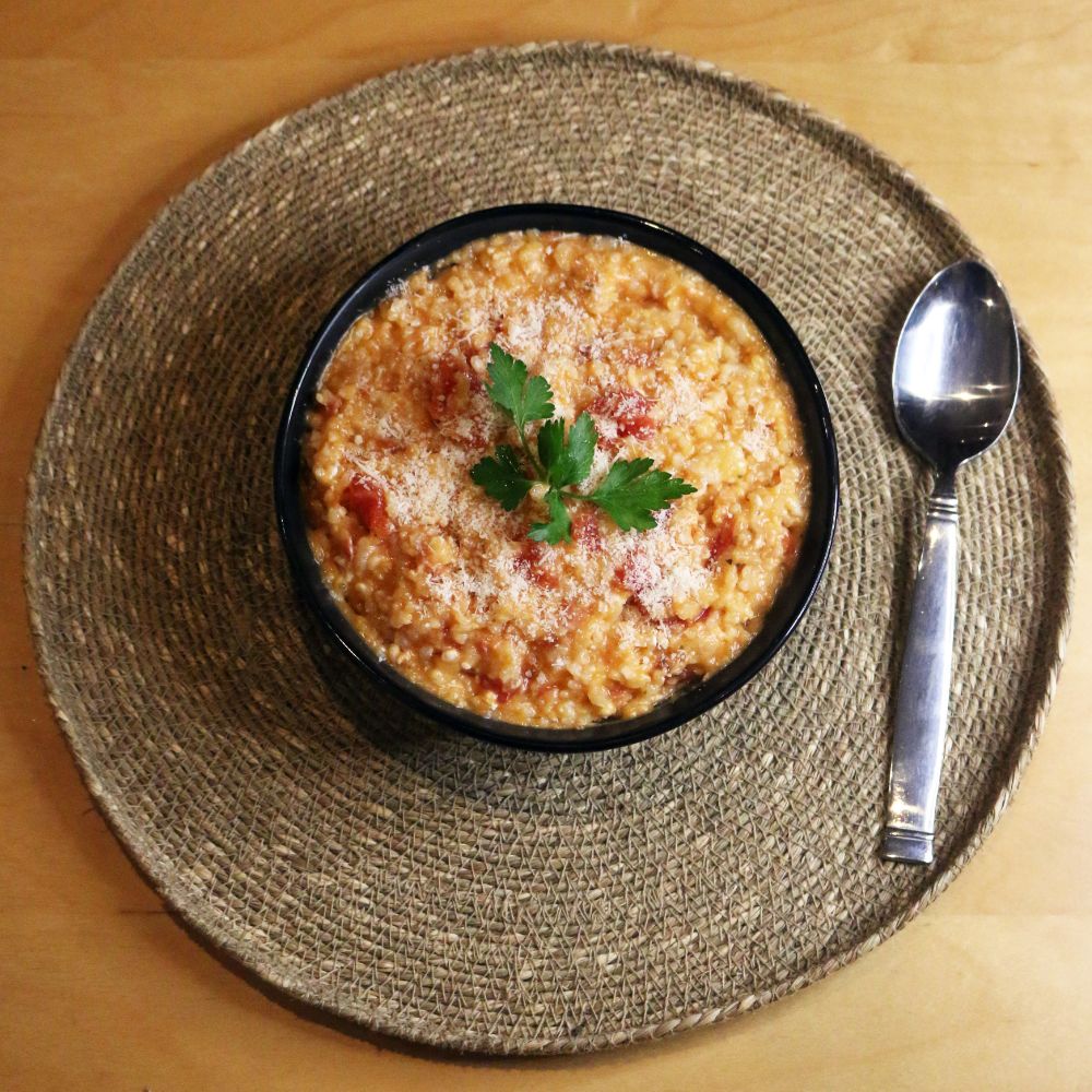 risotto de tomate y bacon