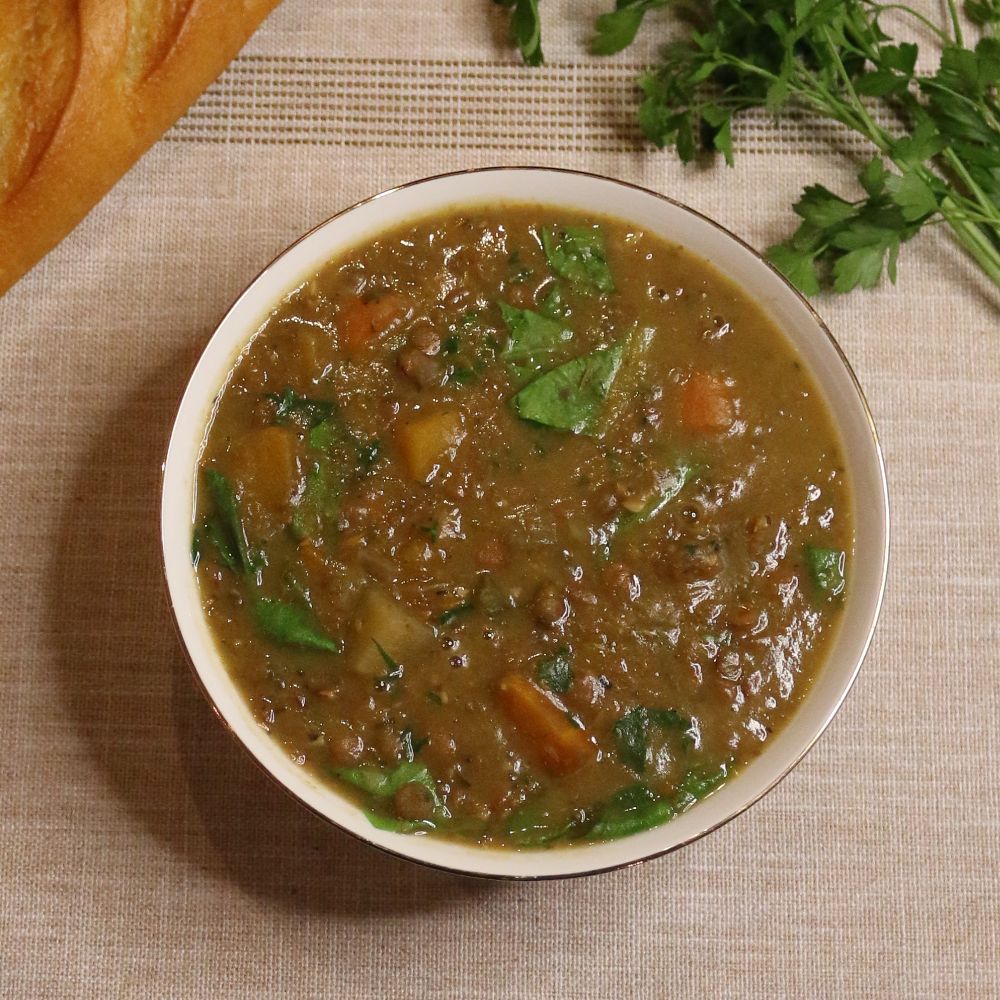 sopa de lentejas con calabaza al fuego lento
